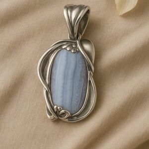 Carolyn Pollack 925 Blue Lace Agate Calla Lily Clip Pendant Sculptural EC #338